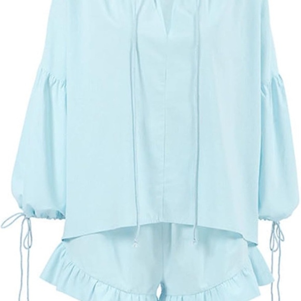 🦋Women's Light‎ Blue Ruffle Shorts Set…NWOT🦋 - Picture 4 of 6